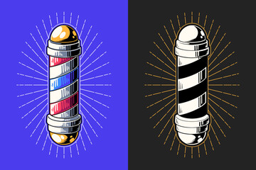 Barber Pole, Barber Shop Lamp Sign Retro illustration. Barber Shop logo design. Barber Pole Illustration Suitable for Logo, Icon, Symbol