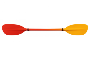 Kayak paddle with red and yellow blades for watersports and paddling, transparent background