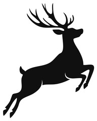 Obraz premium Black silhouette of a majestic leaping reindeer with large antlers