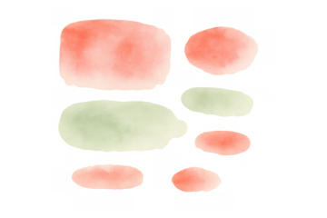 Watercolor paint splashes creating abstract pastel red and green brush strokes, artistic background element on transparent