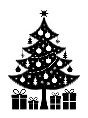 Christmas tree silhouette icon illustration on white background, Collection of eight black silhouette christmas trees on white background