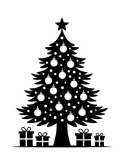 Christmas tree silhouette icon illustration on white background, Collection of eight black silhouette christmas trees on white background