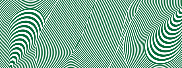Green and white flowing curved lines creating abstract optical illusion background with fluid wave movement ideal for banner, card, or business cover design element