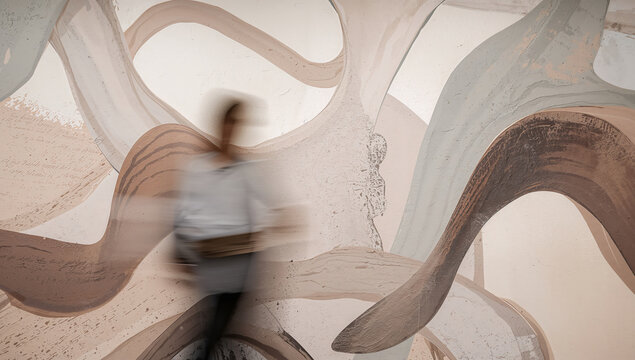 Blurred Figure Against Abstract Art Style Wall Design