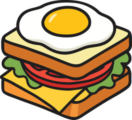 Illustration of delicious breakfast sandwich with egg cheese lettuce and tomato
