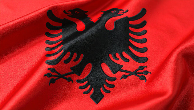 Albanian flag waving, a bold statement of national pride and heritage, perfect for cultural events, travel promotions, or patriotic campaigns - Powered by Adobe