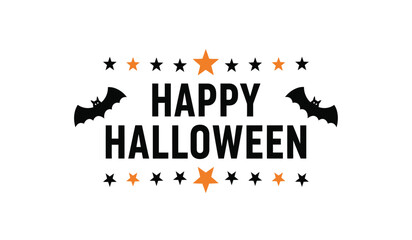 Happy halloween text with bats stars and pumpkins festive seasonal greeting for october 31st celebrations festive decorations isolated on white background