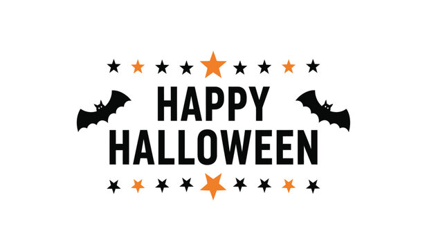 Happy halloween text with bats stars and pumpkins festive seasonal greeting for october 31st celebrations festive decorations isolated on white background