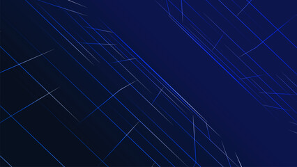 Blue abstract background featuring numerous thin, glowing, dynamic lines crossing diagonally and creating a sense of depth, speed, and futuristic motion.