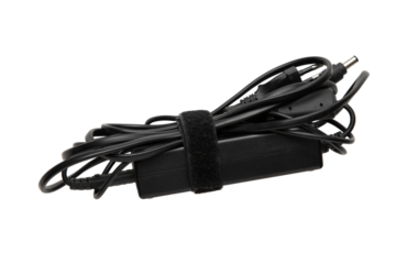 Laptop power supply with wires isolated on transparent background