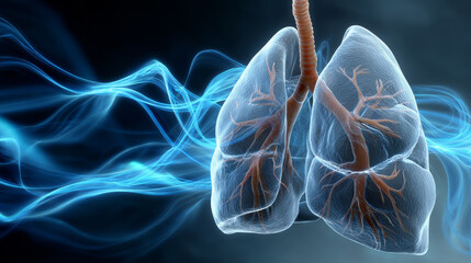 Obraz premium Influenza lung protection concept ,lungs blue light glowing respiratory system anatomy healthcare medical breath