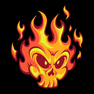 Fire skull cartoon character