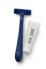 Shaving cream with razor isolated on transparent background