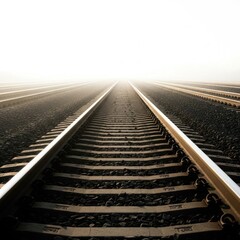 A train track in the middle of a foggy day