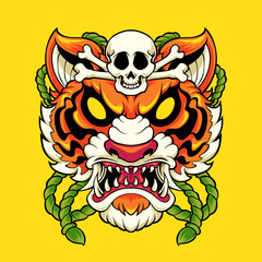 Tiger and skull head cartoon