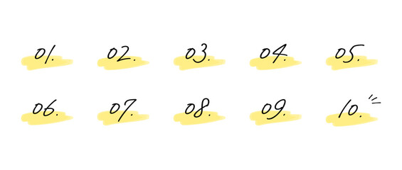 手書きの数字あしらいセット　水彩風塗り(グローバルカラーで色変更可能)