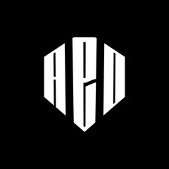 A bold white three-letter a black hexagonal monogram logo design