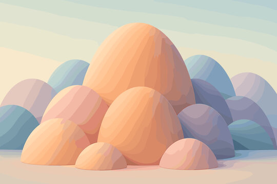 Under hills clay vector landscape serene molded pastel soft illustration featuring modern