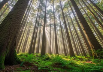 A forest filled with lots of tall trees and ferns