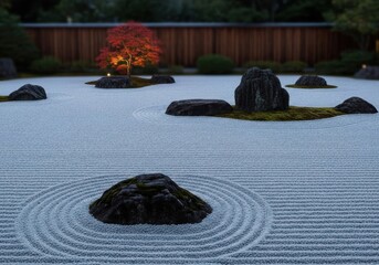 A rock garden with a tree in the middle of it