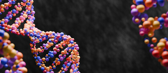 Colorful 3D DNA double helix structure background. 3D rendering.