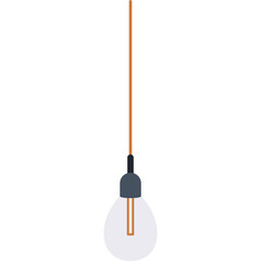A single clear incandescent light bulb hangs from a thin orange cord against a clean white background with a dark gray socket