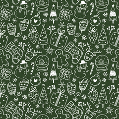 Green & White Christmas Patterns - Christmas Doodles