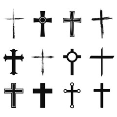 Vector image of a Christian cross silhouette in various styles. Concept of Orthodoxy and faith. Element for your design.