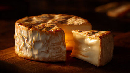 Rind folds and interior sheen evoke clarity, ritual, and editorial depth in dairy storytelling. Slice reveal and golden bloom highlight ripeness, texture, and flavor rhythm.