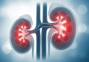 This detailed illustration shows the kidneys, essential organs for filtering blood and maintaining bodily functions