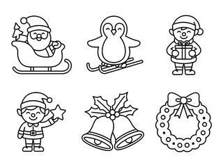 Collection of black and white christmas icons and decorations, Hand Drawn Black and White Christmas Illustrations Set with Various Elements and Styles