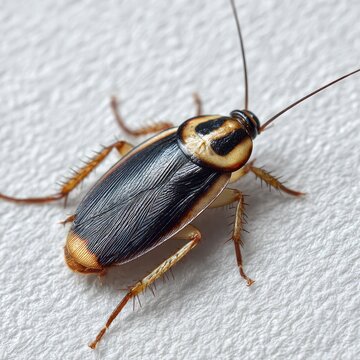 Oriental Roach. Female Black Cockroach with Tan Stripes - Small Pest Bug