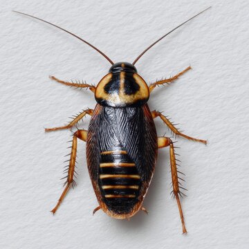 Oriental Roach: Female Black Cockroach with Tan Stripes - Small Pest Bug