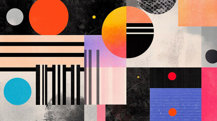 Bright, saturated, stylish abstract background with lines, circles, and squares