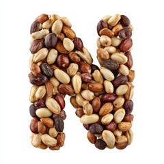 Fototapeta premium Peanut Alphabet. Letter N Made of Nuts, Isolated on White Background for Design Element in Children's Illustration