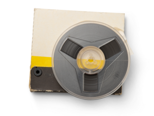 Magnetic tape reel on box isolated on transparent background