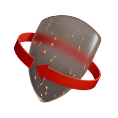 Shield with Red Rotating Arrow Representing Cyber Security and Data Protection Concept. 3d illustration