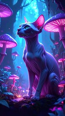 Enchanted Sphynx Cat in Pixel Art Forest