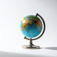 Small, decorative globe on a stand,  showing world map