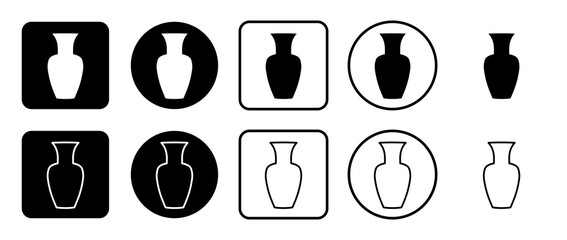 Icon set of vase. Filled, outline, black and white icons set, flat style.  Illustration on transparent background