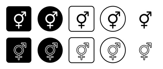 Icon set of bigender symbol. Filled, outline, black and white icons set, flat style.  Illustration on transparent background