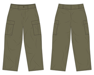 Army green cargo pants template front and back view