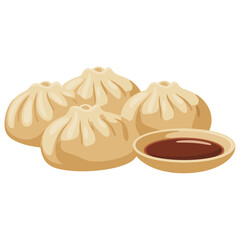 Chinese steamed buns with soy sauce vector illustration A traditional Asian dim sum appetizer for a restaurant menu

