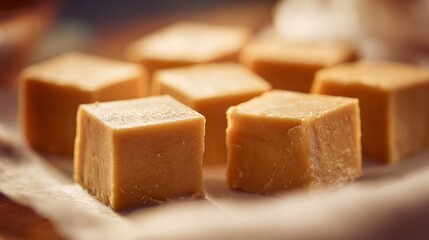 A delicious eggnog fudge squares, golden hue, geometric layout