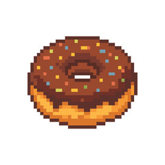 Pixel Art Chocolate Donut with Sprinkles Icon Vector Illustration