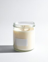 Clear glass jar candle with blank label