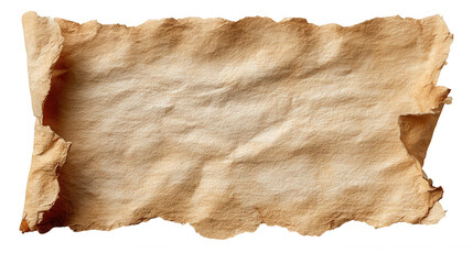 Old textured parchment paper with burnt, crumpled edge creating vintage background for message or background transparent on document