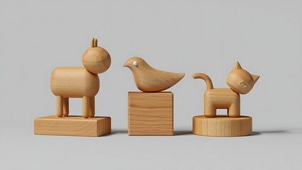 Minimalist Wooden Animal Toys Modern Design Scandinavian Style Home Decor Adorable Kids Playthings Handcrafted Educational Wooden Figures