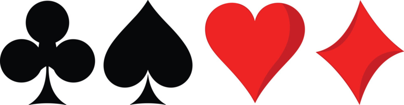 Four Playing Card Suits: Clubs Spades Hearts Diamonds playing cards