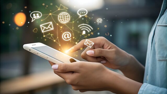 Woman Using Smartphone with Social Media Network Concept for Global Communication and Connection with Digital Technology